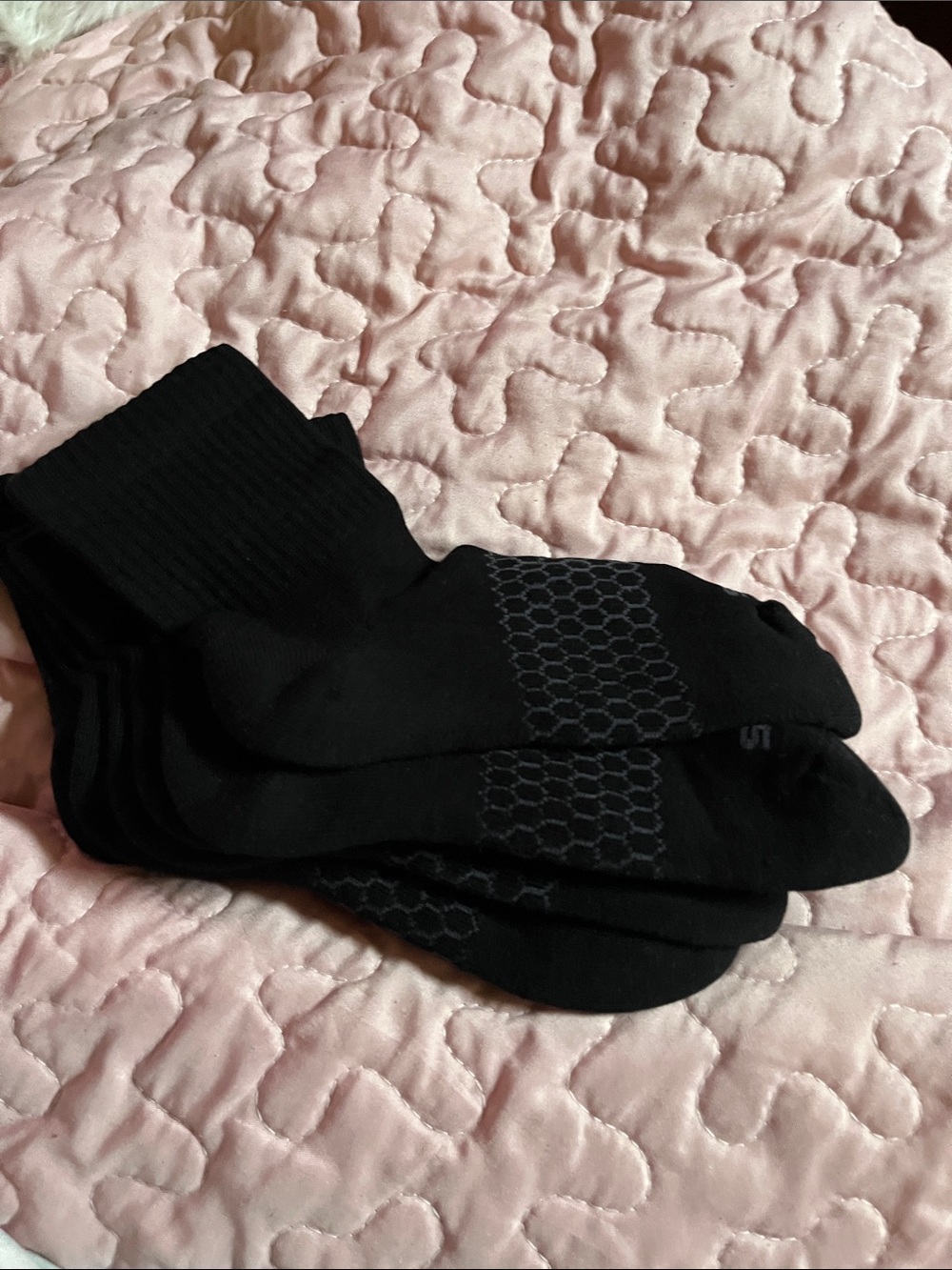 Bombas Black Athletic Crew Socks with Hex Vent Pattern